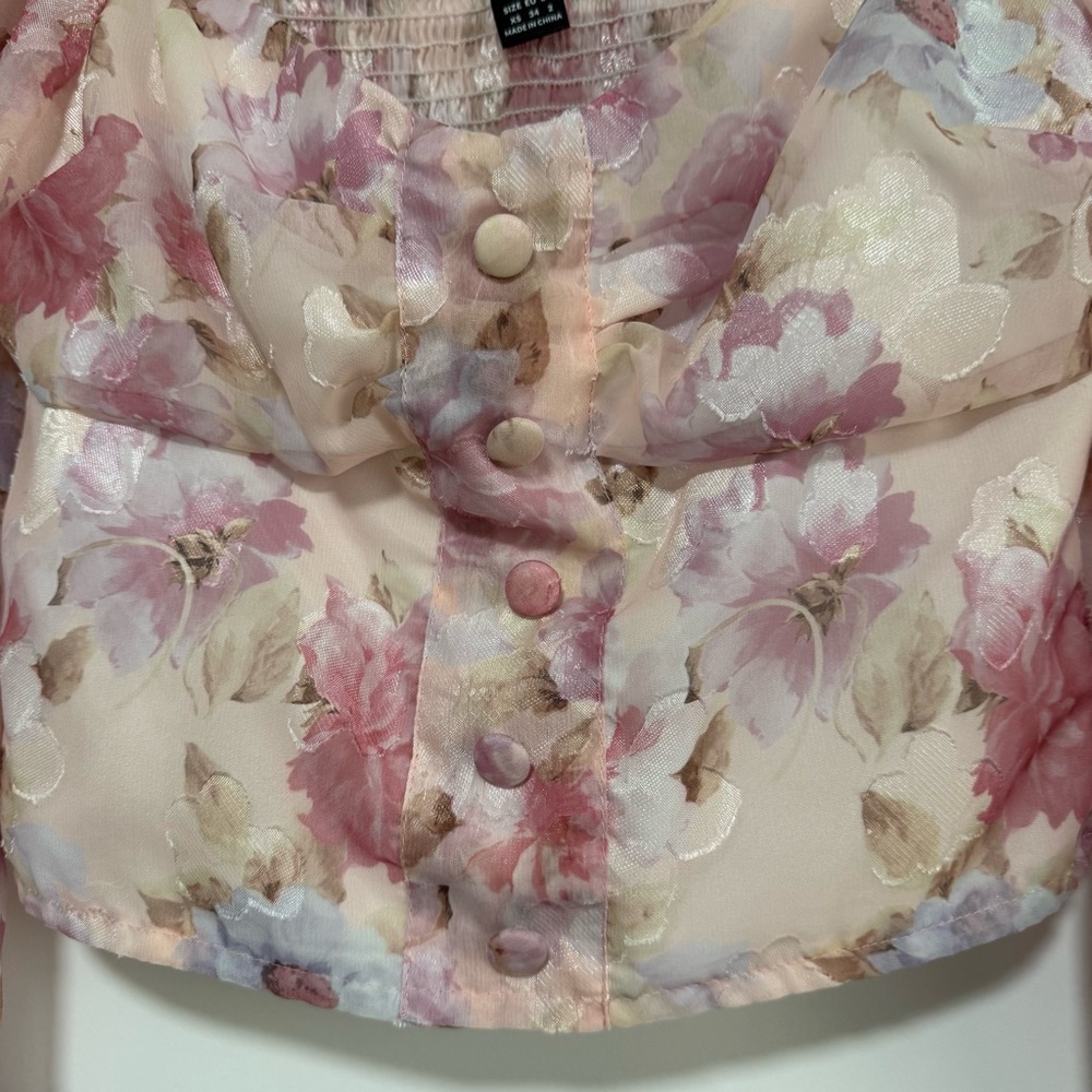Floral Blouse Crop Top Long Sleeves Summer - Picture 6 of 7